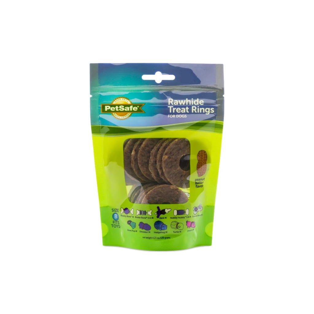 PetSafe Busy Buddy Rawhide Treat Ring Refills, Peanut Butter Flavor, Medium 3 PetSafe Busy Buddy Rawhide Treat Ring Refills, Peanut Butter Flavor, Medium